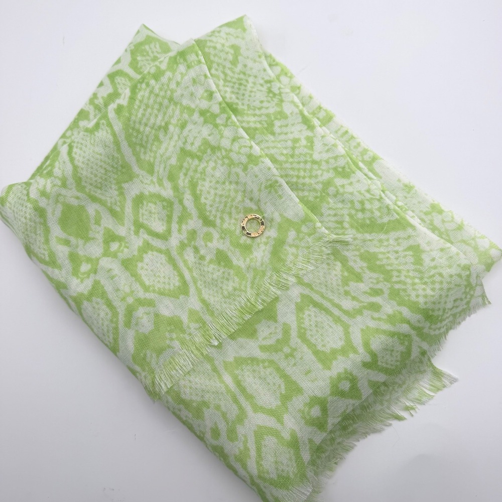 Calvin Klein Scarf Snakeskin Print Frayed Edge Wrap Womens OS Lime Green - Picture 2 of 2